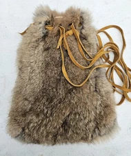 Real Rabbit Fur Possibles Bag Pouch Drawstring Suede Cordage Hand Made Craft