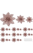 30 Pieces Christmas Poinsettia Flowers Artificial Christmas Tree Ornaments Gl...