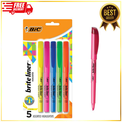 BIC Brite Liner Highlighters, Chisel Tip, 5-Count Pack, Assorted Colors