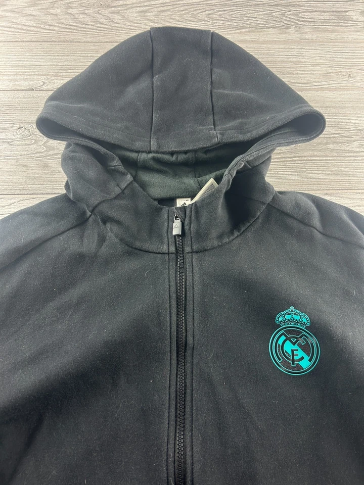 2017/18 Real Madrid adidas Black Hoodie Full Zip Jacket Mens Size Large - Image 2 of 4