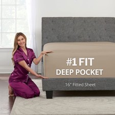 Taupe Deep Pocket Queen Fitted Sheet, Fits 14-18" Mattresses