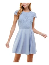 CITY STUDIO Womens Cotton Blend Cap Sleeve Crew Neck Short Fit + Flare Dress