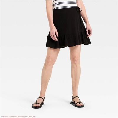 Women's Cotton Mini Wrap Skirt - Universal Threads Black S *SEE DEAL!!!*