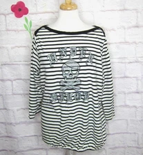 INC INTERNATIONAL CONCEPTS Black & White Striped Sparkly Skull Top size 2X