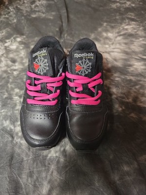 Reebok Classic Girls Black & Pink Athletic Sneakers Lace-Up Shoes Size 12
