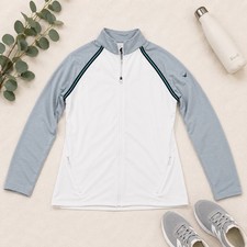 FootJoy Womens Full Zip Golf Jacket White Grey Mock Neck Performance Size M