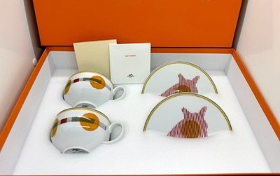 Saut Hermes Tea Cup Saucer Tableware 2 set Coffee Latte Animal