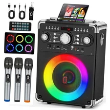 Karaoke Machine with for Adults, Portable Bluetooth 3 Wireless Microphones
