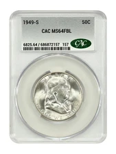 1949-S 50C CACG MS64FBL - Franklin Half Dollar - Popular Key Date