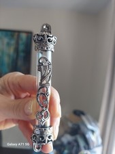 Silver plated Mezuzah with clear acrylic and Hebrew lettering, never used