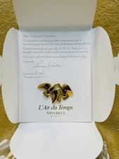 Nina Ricci Doves Brooch Pin, Signed Lapel Broach Jewelry Gold Tone With Card!