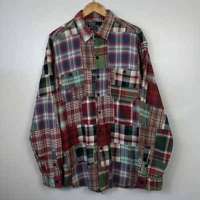 Polo Ralph Lauren Patchwork Overshirt Hemd, kariert, Vintage selten, Größe Herren XL