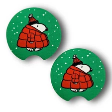 Snoopy Red Puffy Jacket - Car Coasters - Winter time with Snoopy