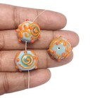 Qty. 10 - 16mm Round Bumpy & Swirly Blue, Orange & Green Lampwork Glass Beads