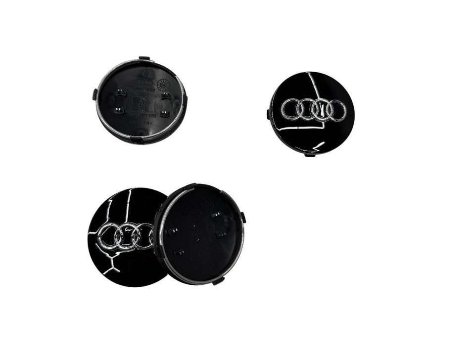 SET OF 4 AUDI WHEEL CENTER CAPS BLACK BASE CHROME LOGO 60MM A3 A4 A6 A8 Q7 TT - Image 3 of 4
