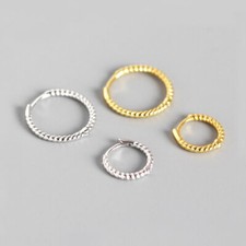925 Sterling Silver Thin Hoop Twisted Huggie Earrings A1130