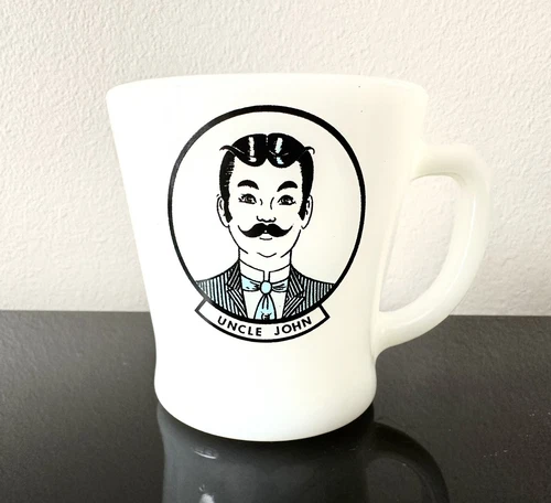 Vintage Uncle John Federal Milk Glass 14 Oz Coffee Mug Heat Proof Fire King