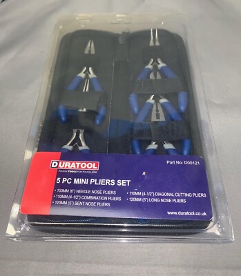 DURATOOL 5-teiliges Mini-Zangen-Set - runde, flache & gebogene Nase, Top Cutter, Seitenschneider
