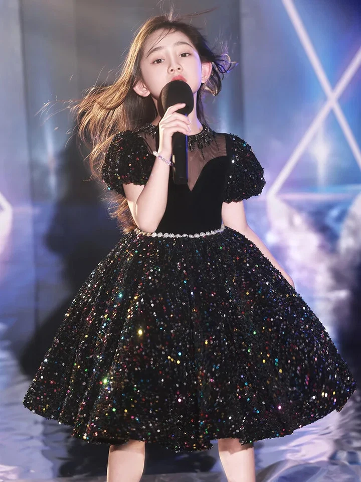 Черное вечернее платье девочки принцесса платье детей декламация костюм фортепиано - Изображение 3 из 4