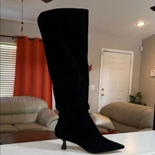 Gianni Bini Tall Slouchy Black Kitten Heel Knee-High Women's Boots Size 7 M