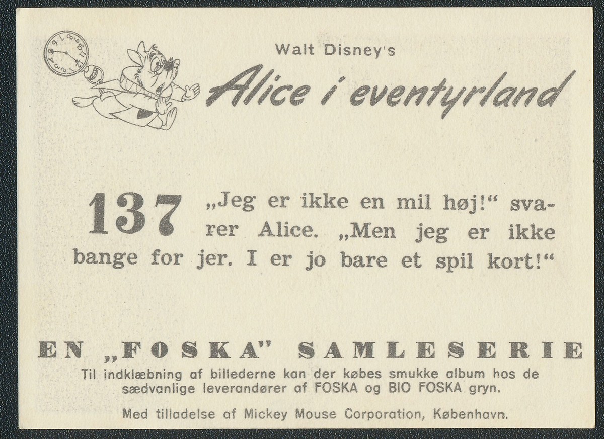 1953 FOSKA WALT DISNEY ALICE IN WONDERLAND EVENTYRLAND