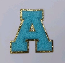 Iron On Patch Letter A Light Blue  Gold 3" x 3" New