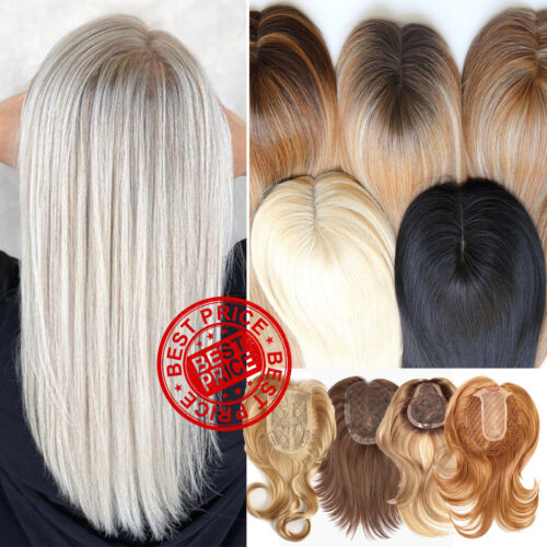 100% Real Human Hair Clip In Toupee Topper Hairpiece Mono Lace Silk Base Top Wig - Picture 1 of 93