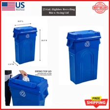 United Solutions 23 Gallon Highboy Kitchen Recycling Bin with Swing Lid, Blue