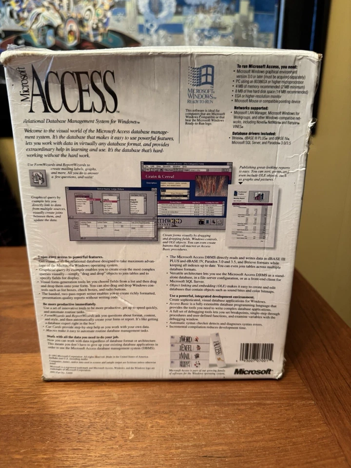 Vintage Microsoft Access v1.0 DBMS Software for Windows NIB Still Sealed - Image 4 of 4