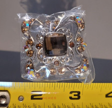 Gold, Brown Crystal Rhinestone Hair Clip, Claw 1.5" H x 1.5" L