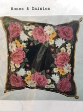 Vintage Shillcraft Needlepoint Wool Floral Pillow Front Kit Daisies & Roses 7005
