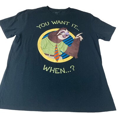 Disney Store Zootopia T-Shirt Mens L Black Graphic Tee Flash the Sloth You want
