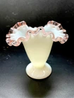 Vintage Fenton Rose Crest Milk Glass 4" Trumpet Vase Double Crimped