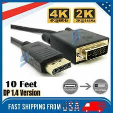 10 Feet Gold Plated DisplayPort DP to DVI-D Male Dual Link Cable Adapter 1080p