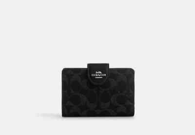 Coach Medium Corner Zip Wallet In Black Signature Denim CP435 NWT