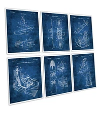 Snowboarding Decor patent art prints a set of 6 Snowboarding gift for boyfriend