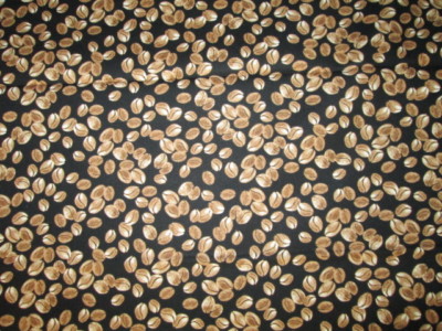 COFFEE BEANS ROAST BEAN JAVA BROWN BLK COTTON FABRIC BTHY