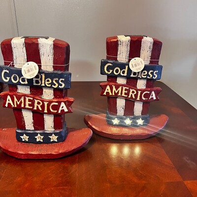 God Bless America Patriotic hat Decorations light up solar panel