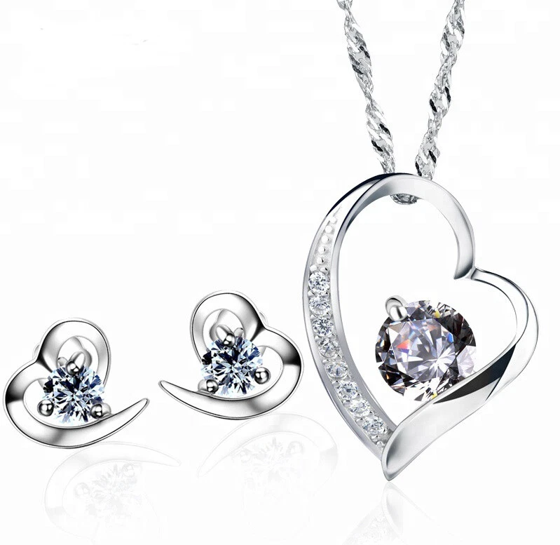 Edel Schmuckset Herz Kette Ohrringe Zirkonia Kristall 925er Sterling Silber Etui - Bild 4 von 4