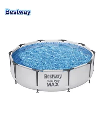 Bestway Pool 10 Ft x 30 Inch Steel Pro Frame Round Above Ground Swimming Pool