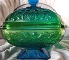Vintage Jeanette Glass Acorns And Oak Leaves CANDY DISH Blue & Green
