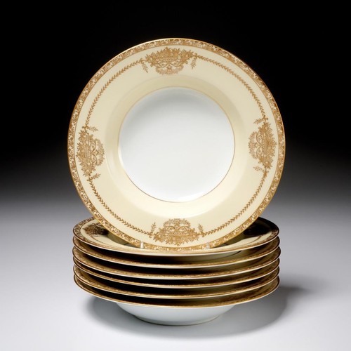 Noritake China Japan Penelope 4781 Elfenbein Gold Speiseteller Rand Suppenschalen - Bild 2 von 6