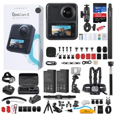 KanDao QooCam 3 360 Camera Motorcycle Combo + 64GB Card + 50in1 Action Kit +