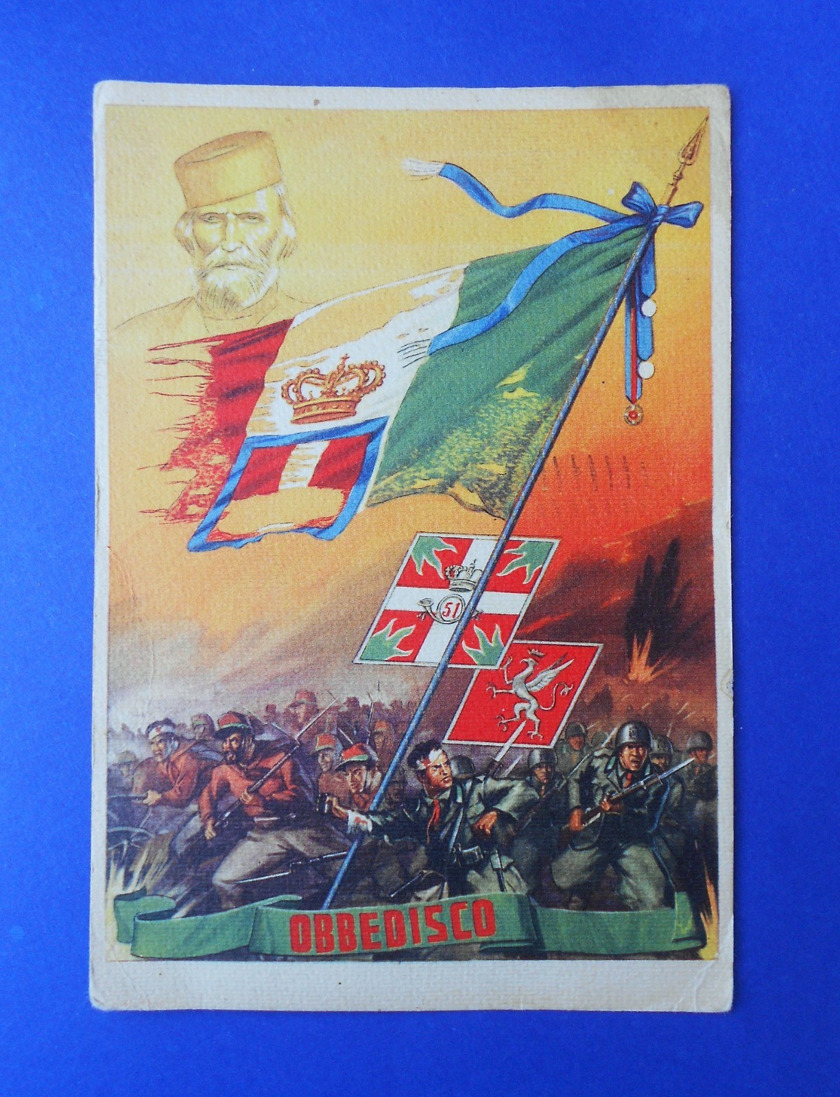 Cartolina Reggimento 51 Fanteria Alpi Garibaldi Obbedisco Fascismo VG