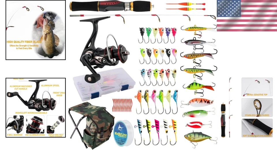 Ice Catcher Ice Fishing Combo: 24in Rod, Spinning Reel & Lure Set with Backpack - Image 2 of 4