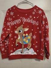 Rudolph The Red Nosed Reindeer Christmas Sweater Medium 7-9 Kids Youth Red BG17