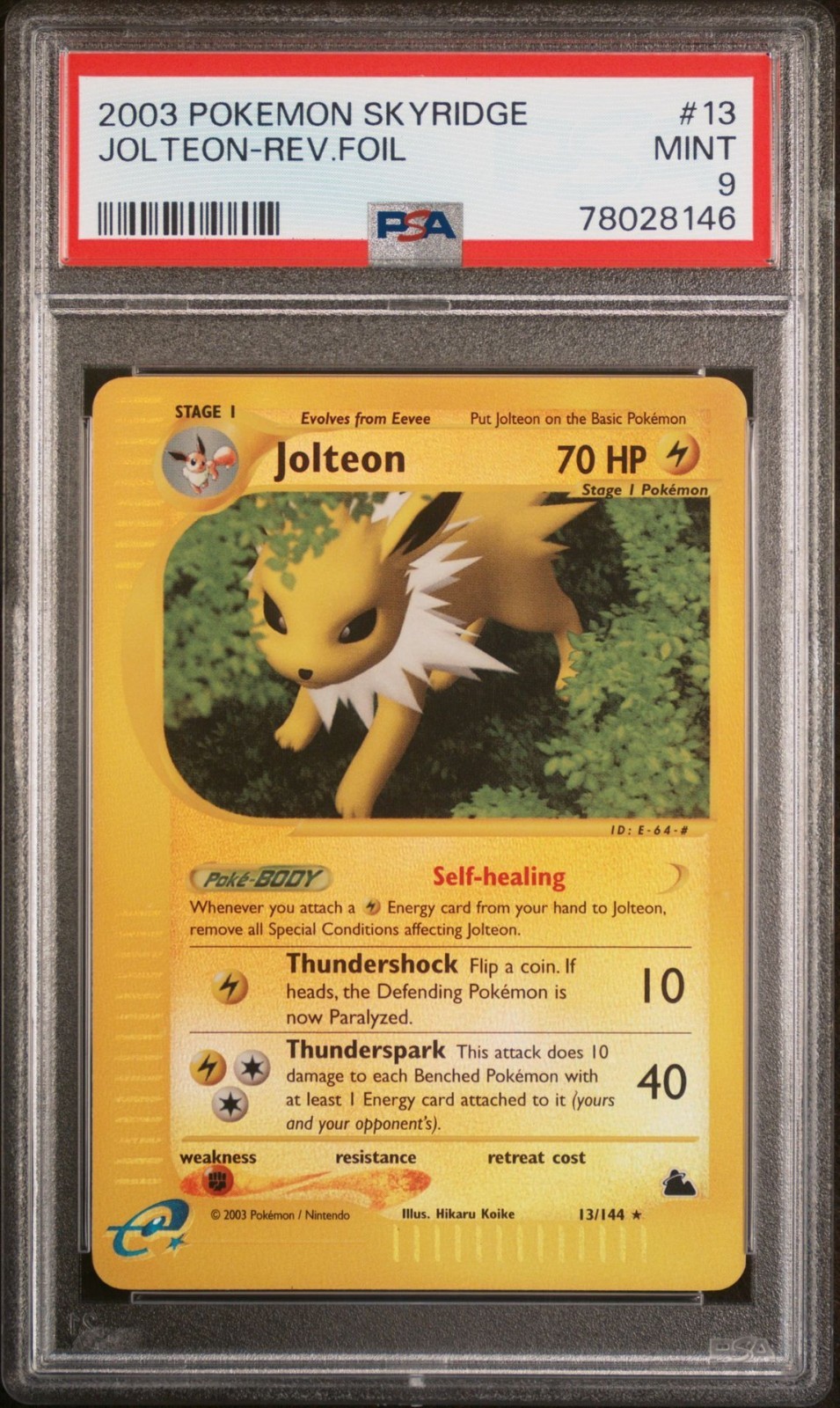 2003 Pokémon Skyridge Jolteon Reverse Holo  13/144 PSA 9