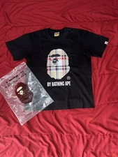 Bape A Bathing Ape Check by Bathing Tee Black/Beige Size Large