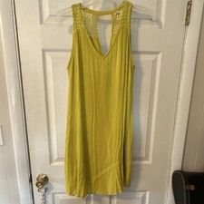 Old Navy Yellow Solid V-Neck Sleeveless Lace Back Mini Sundress Lightweight M