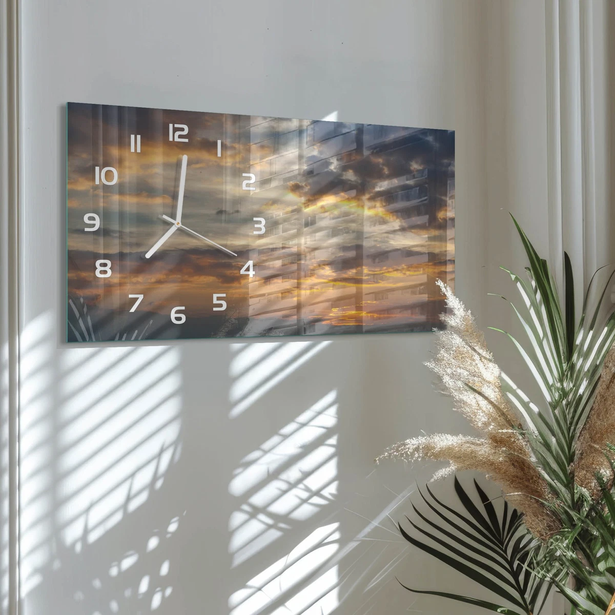Reloj de Pared Rectangular Horizontal de Diseño Moderno Atardecer 60x30 cm